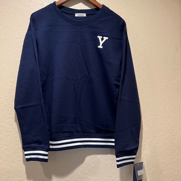 YALE University Blue Crewneck Pullover Sweater New Mesh Lg - Picture 1 of 4